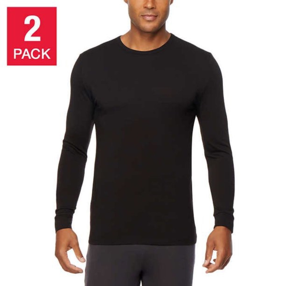 32 DEGREES Men's Heat Long Sleeve Crew Neck Tee Shirt 2-Pack BLACK
